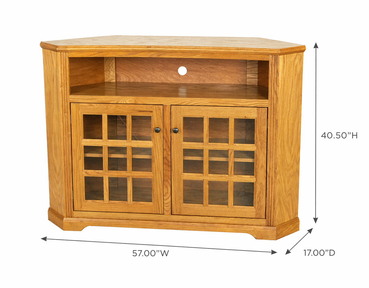 Oak Tall Curve Corner TV Stand – Solid Wood Corner Entertainment Center (Made in USA)