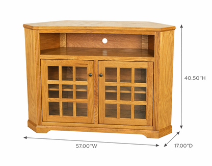 Oak Tall Curve Corner TV Stand – Solid Wood Corner Entertainment Center (Made in USA)